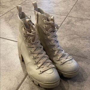 Elegant Cream Lace-Up Boots for Women